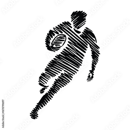 Scribble Art Rugby Player Dynamic Action