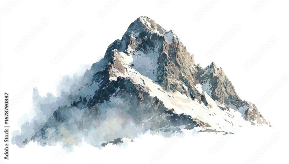 Obraz premium Snowy mountain peak, misty backdrop