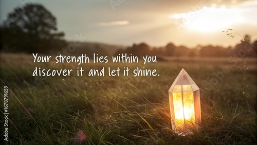 Inspirational Quote About Inner Strength with Glowing Crystal.