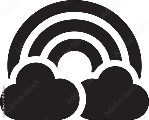 lack and White Rainbow with Clouds Icon – Modern Vector Design