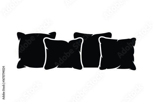 Four black silhouette pillows on a white background