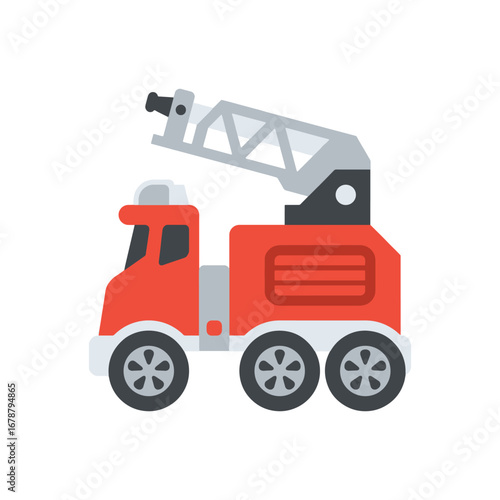 Flat Vector Fire Truck Icon with Ladder. Emergency Vehicle Illustration for Safety and Rescue Design
