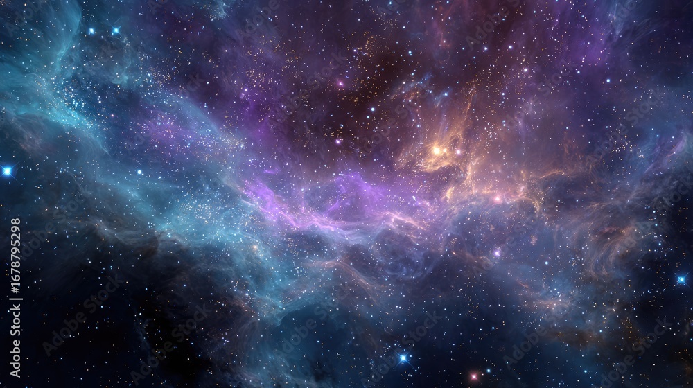 Naklejka premium A captivating view of a vibrant nebula, showcasing stunning cosmic colors and celestial formations 