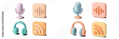 Pastel 3D icons for podcasting and audio streaming. Modern 3D Icon Set