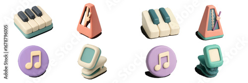 Playful modern musical icons and objects. Modern 3D Icon Set