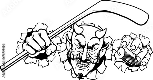 Canvas Print Devil Satan Ice Hockey Sports Mascot Cartoon