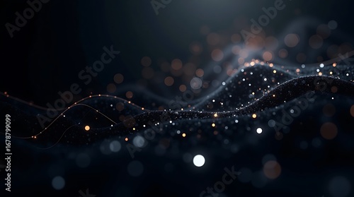 A 3d vector illustration with a network of glowing black plexus, points, and lines