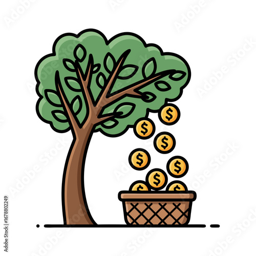 Dividend Growth Tree Illustration a Conceptual Money Tree with Growing Coins Reinvested to Build Long Term Wealth