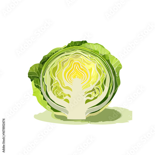 Hyper-realistic artwork of freshly cut cabbage with visible layers
