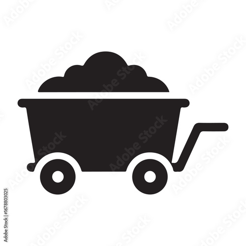 Black Silhouette Icon of a Wheelbarrow Filled with Material