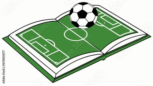 Soccer field open book with ball on top