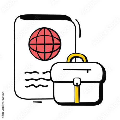 Passport and briefcase symbolizing international travel and business.