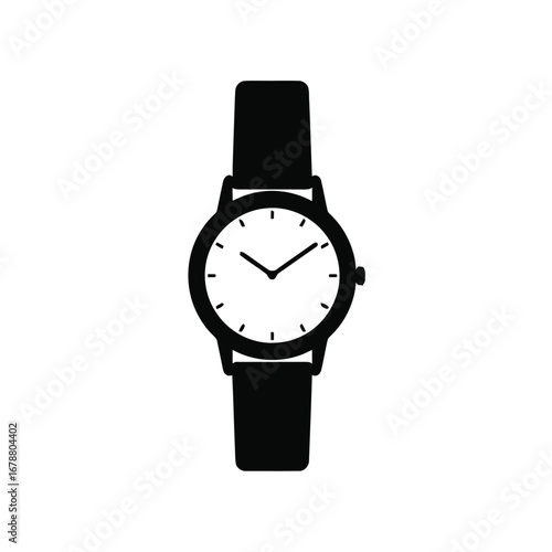 Black Silhouette Analog Watch Vector