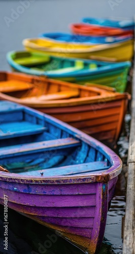 Wallpaper Mural Colorful rowboats lined up at a dock Torontodigital.ca