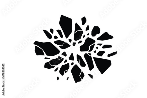 Abstract black shards exploding outward from a central point