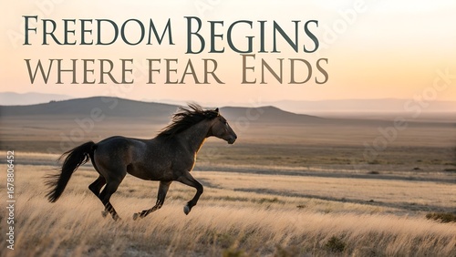 Wild Horse Running Free with Inspirational Freedom Quote.