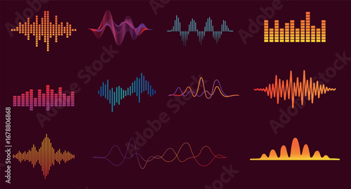 A set of sound wave equalizers in futuristic colors