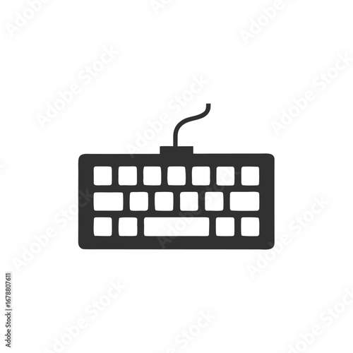 Keyboard Outline, White Keys, Black Body, Cable Connection, on White