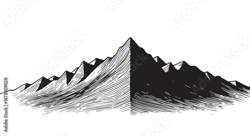 Mountain contour line in silhouette white background.