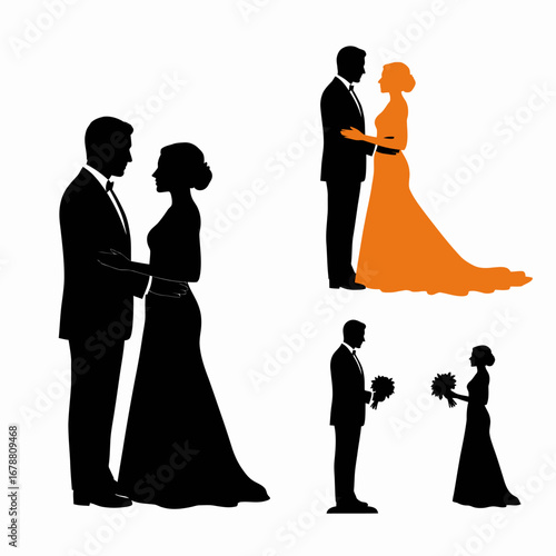 Elegant silhouettes of couples celebrating their wedding day with love and romance