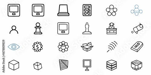 Diverse line art icons showcase modern business elements and conceptual designs in scalable vector form