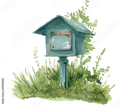 Watercolor Old Mailbox Vector Illustration