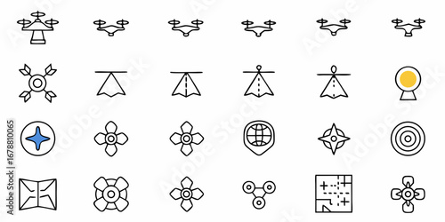 Dynamic drone icons for navigation app, exploration, travel, technology and tourism projects