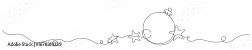 Merry Christmas decoration. Continuous one line drawing. Holiday card. Vector illustration