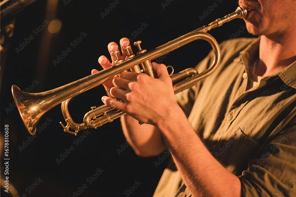 Obraz premium Young man playing the saxophone in a jazz performance