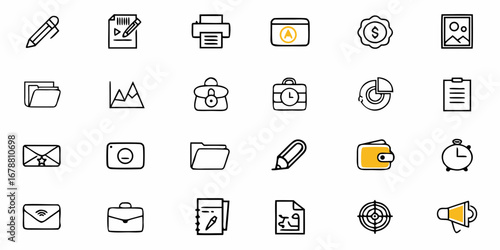 Modern Icon Set for Business and Productivity with Sketch Style Detailing and Vector Origin