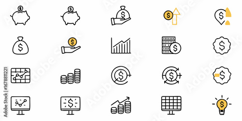 Dynamic financial icons showcasing growth, savings, and investment for modern business success