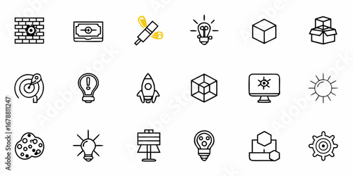 Spark innovation and business growth with these versatile icons for startups, ideas, and strategy.