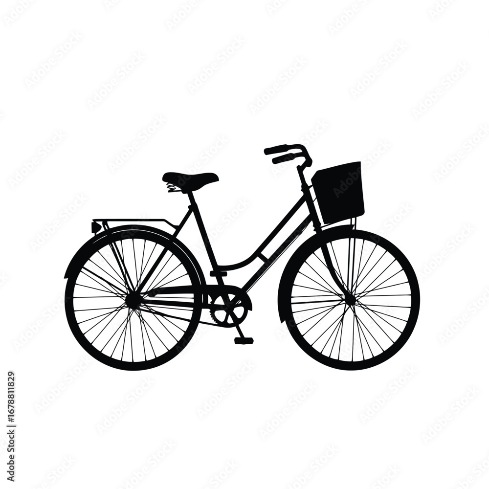 Fototapeta premium Black silhouette of vintage bicycle with front basket vector illustration 