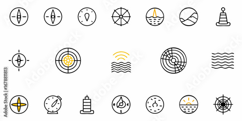 Navigate your journey with these essential marine and nautical icons for navigation and travel projects.