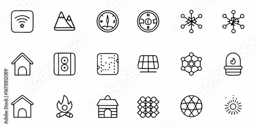 Modern icons for smart living, travel, and nature exploration capture essential elements of adventure and connectivity.