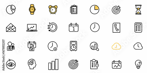 Modern business icons for time management, strategy, and productivity boost essential for your next project