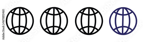 A simple globe icon with intersecting lines representing meridians and parallels.