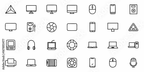 Diverse collection of tech icons and symbols for digital projects, easy to use and versatile.
