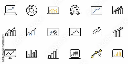 Dynamic growth charts and data visualization icons for business success and financial analysis.