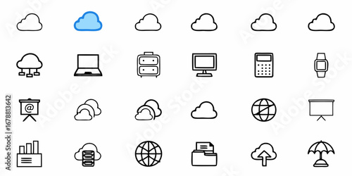 Modern cloud technology icons for digital business and data storage solutions