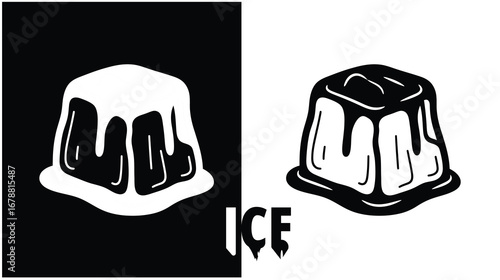 Contrasting ice cube illustration in black and white, perfect for representing coldness, refreshment, or a modern design element isolated on white background
