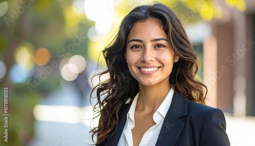 Smiling Businesswoman in City Street Portrait
