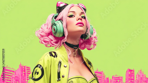 Fashion party dj girl in stylish look.