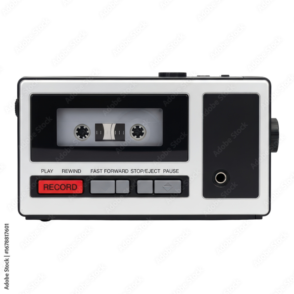 Obraz premium Retro portable cassette player with tape and control buttons