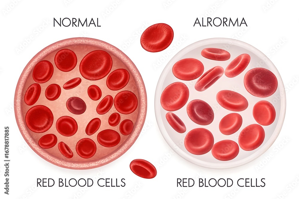 Fototapeta premium Comparison of Normal Red Blood Cells with Abnormal Red Blood Cells in a Microscopic View anemia blood disorder