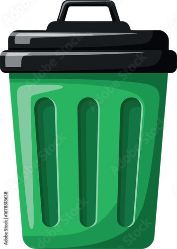 Vibrant green recycling bin with black lid isolated on white for waste management and eco-friendly solutions vector