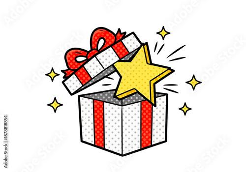 Joyful Pop Art Gift Box with Star:  Surprise, Celebration, and Success Concept Illustration