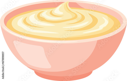 Creamy yellow custard swirls in pink bowl delicious dessert food vector