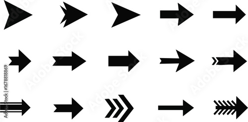 Dynamic collection of modern black arrows pointing forward for direction and progress