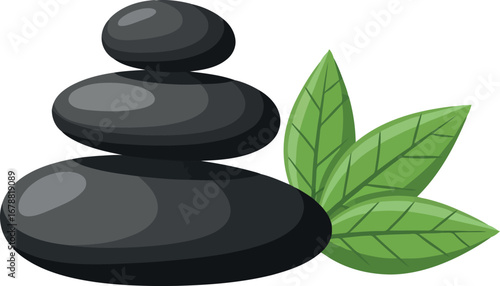 Zen spa stones stacked with green leaves calm serenity tranquil balance vector